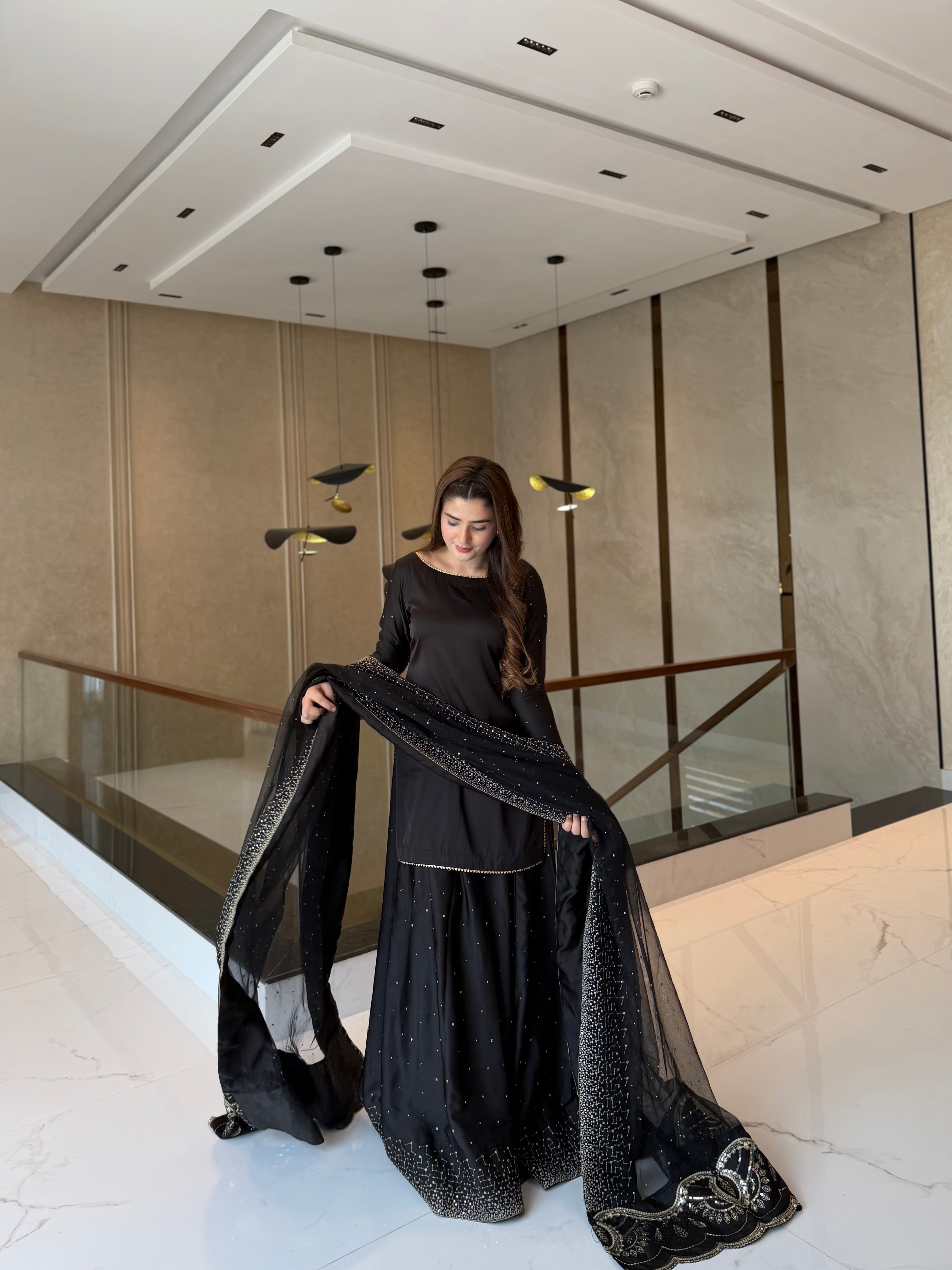 Black sharara 3 pc set
