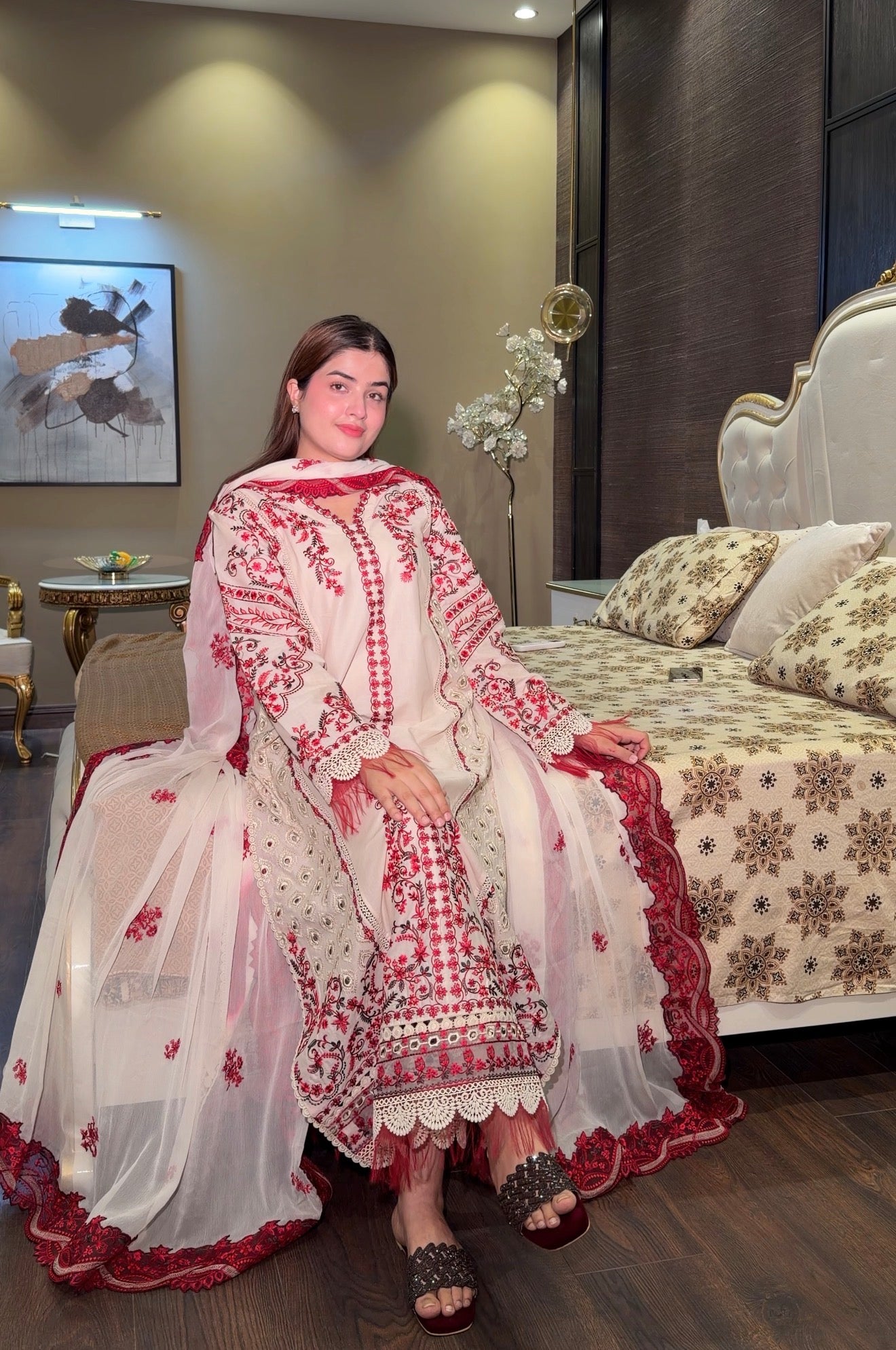 Lawn embroidered 3 pc outfit