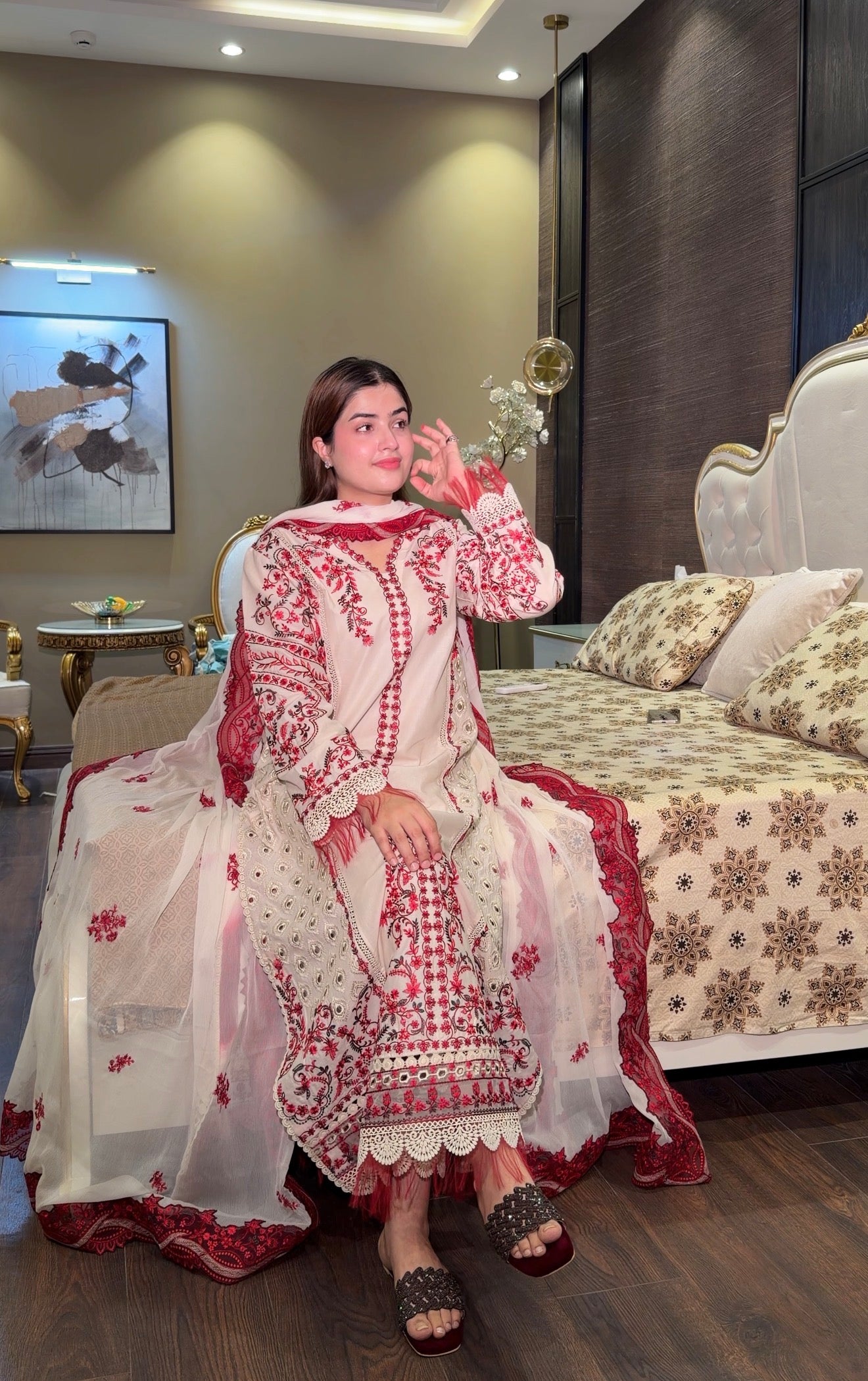 Lawn embroidered 3 pc outfit